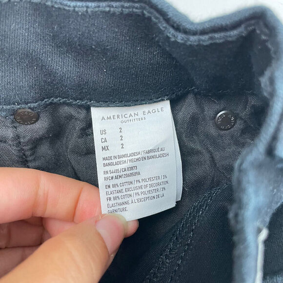 American Eagle Black Curvy Hi-Rise Shortie Shorts Sz 2 Cut-Off Stretch - Picture 5 of 6